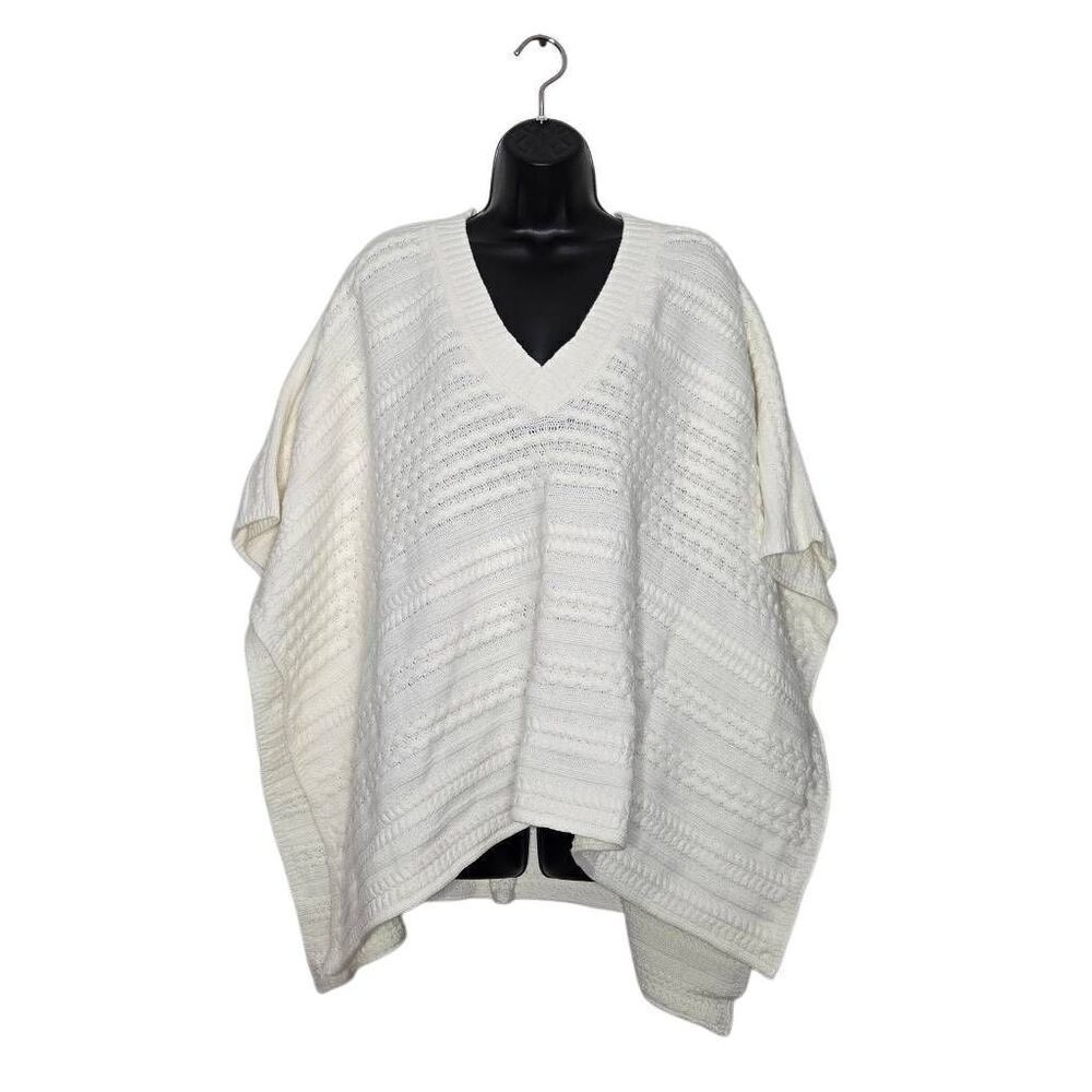 Cabi Winter Poncho One Size Cable Knit Ivory Cotton Blend